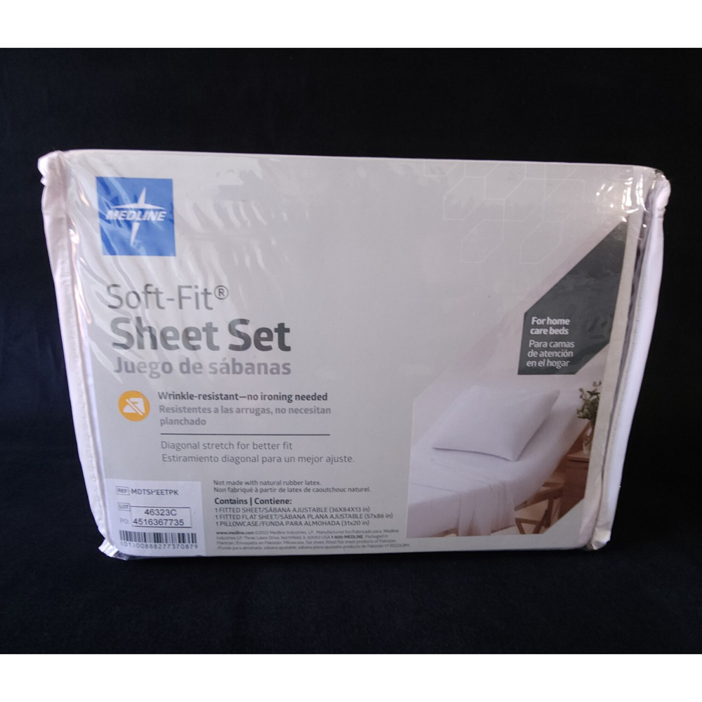 Medline Soft-Fit White Classic Fitted Home Hospital Care Bed Sheet Set 36x84x13